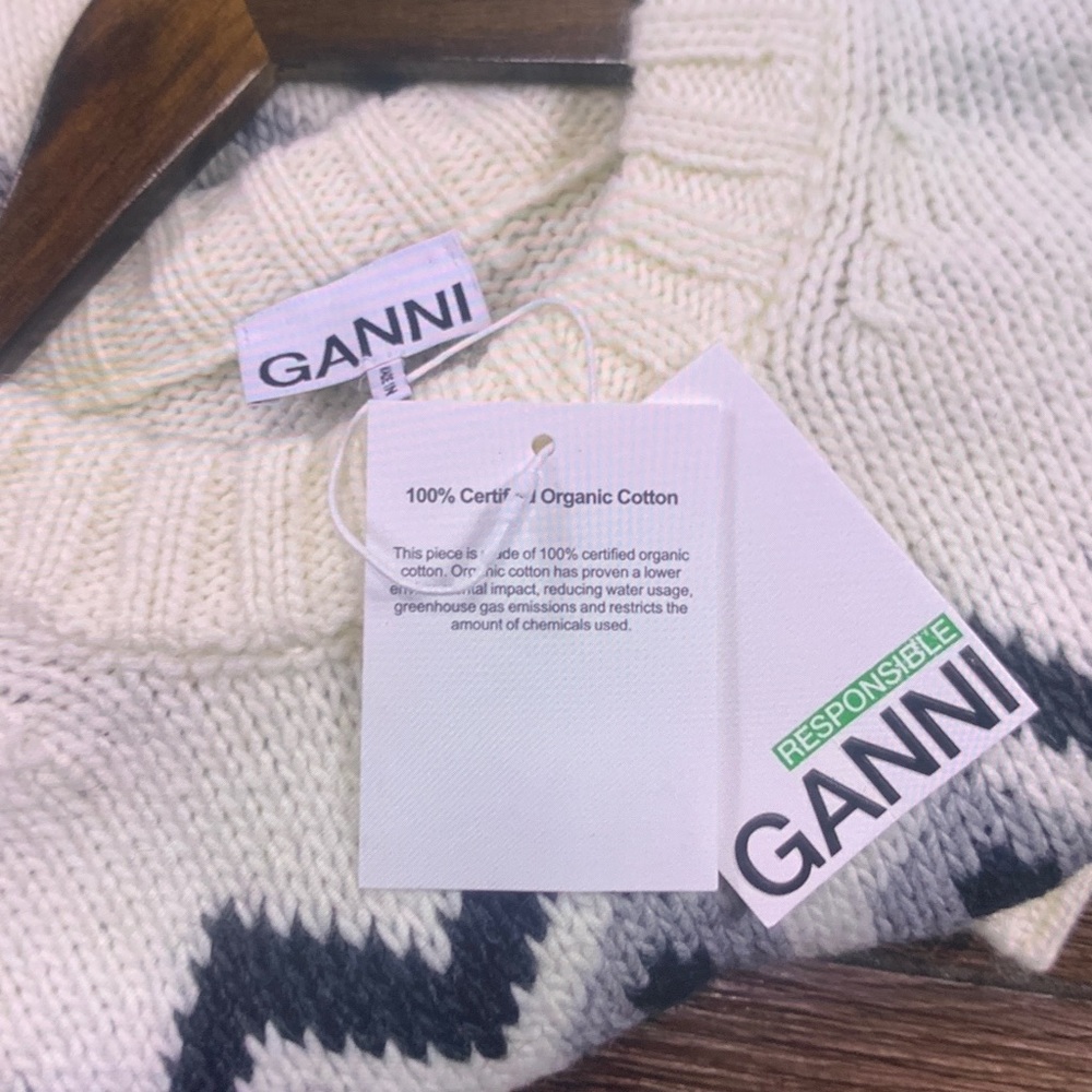 Ganni Cream and Black Geometric Sweater - Picture 3 of 6